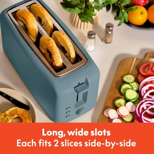 Bella 4-Slice Slim Toaster - 10” Long Slot with 6 Shade Settings, Reheat & Cancel Functions | Surf Color