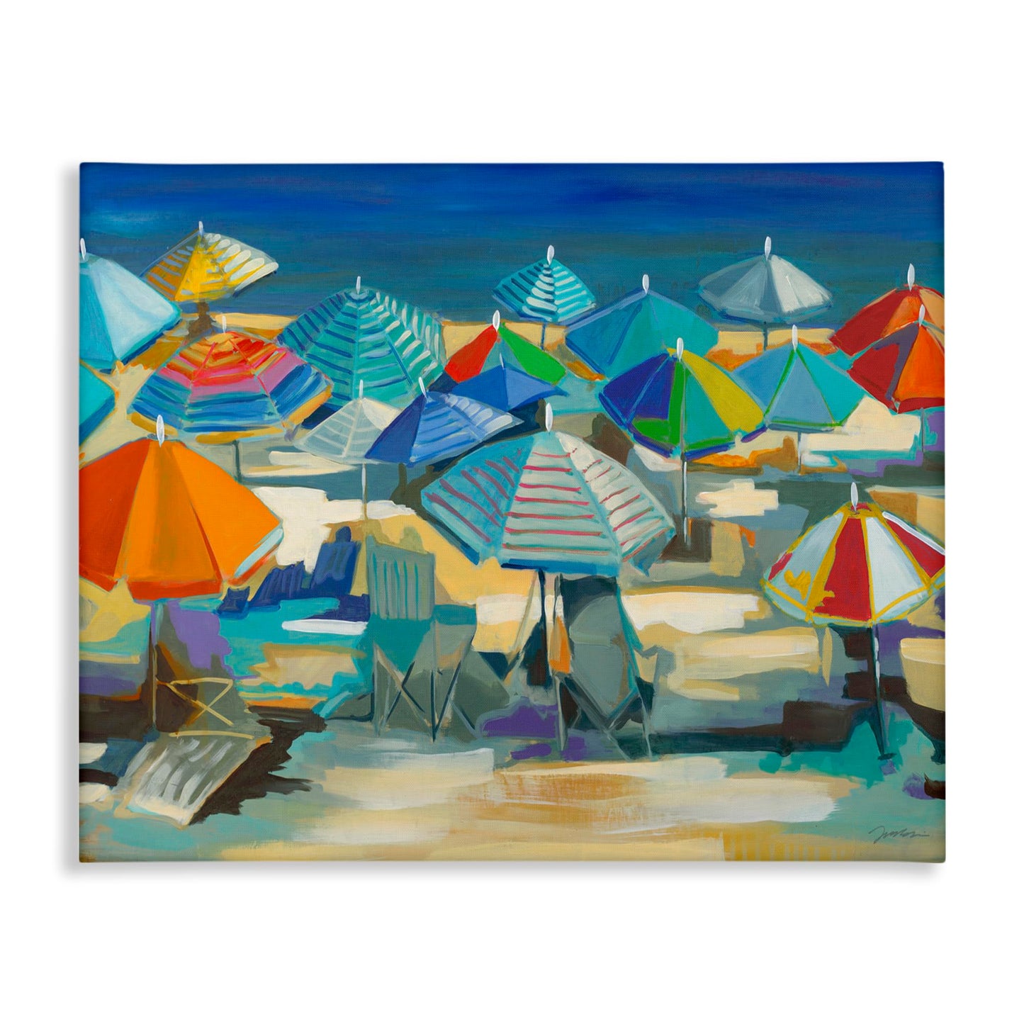 Stupell Industries 'Colorful Beach Umbrella Nautical Landscape', Canvas Art, 30 x 24 Inches, Easy to Hang and Sturdy, Made in USA, by Liz Jardine