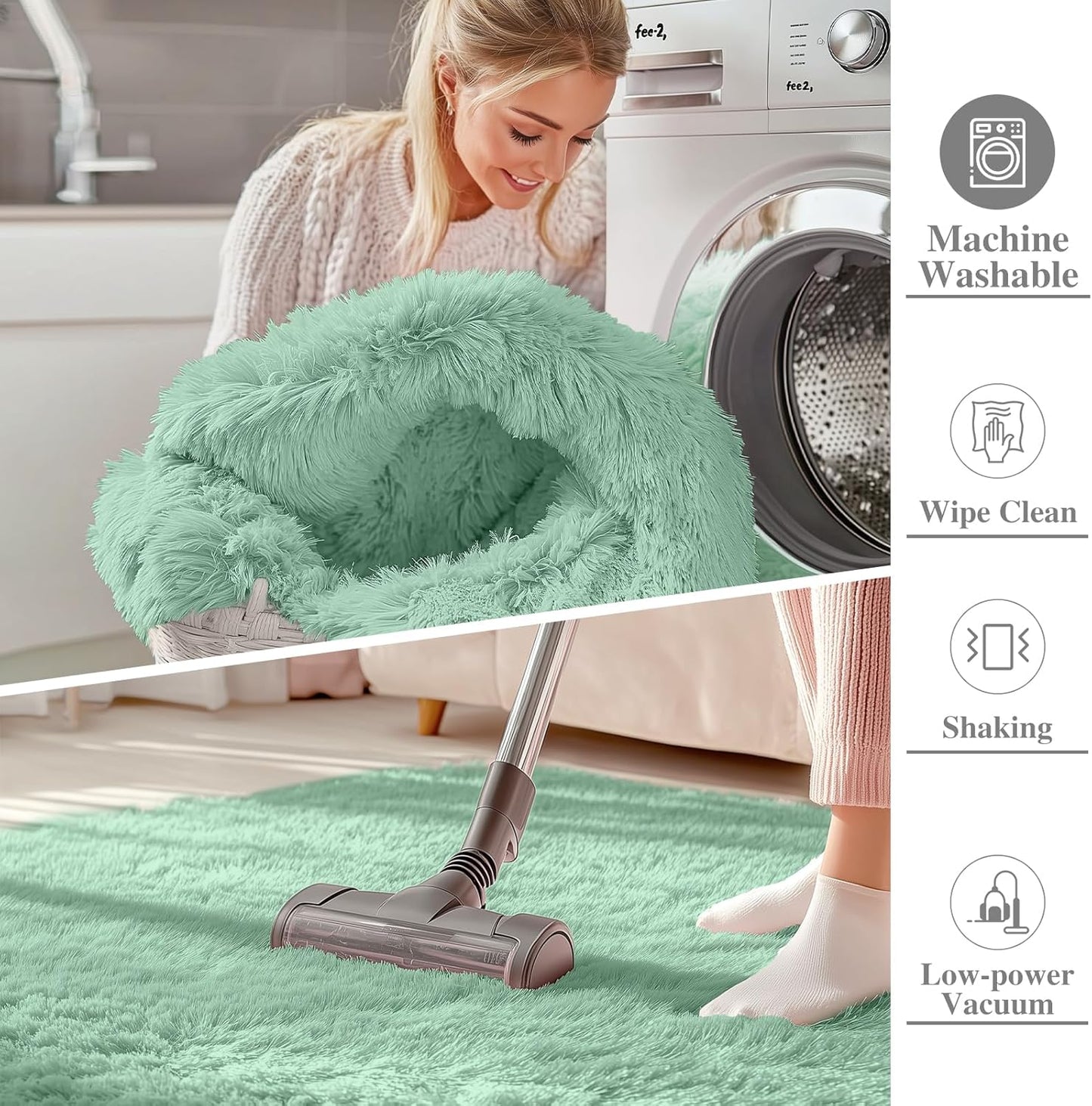 OLANLY 2x8 Machine Washable Runner Rug - Soft Fluffy Shaggy Carpet for Bedroom & Hallway | Mint Green