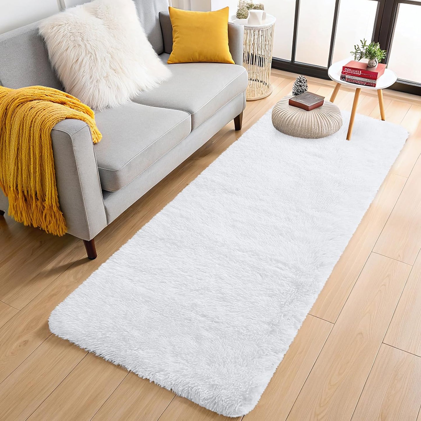 OLANLY Runner Rugs - Soft, Machine Washable Shaggy Design for Hallway & Bedroom | 2x8 Feet, White