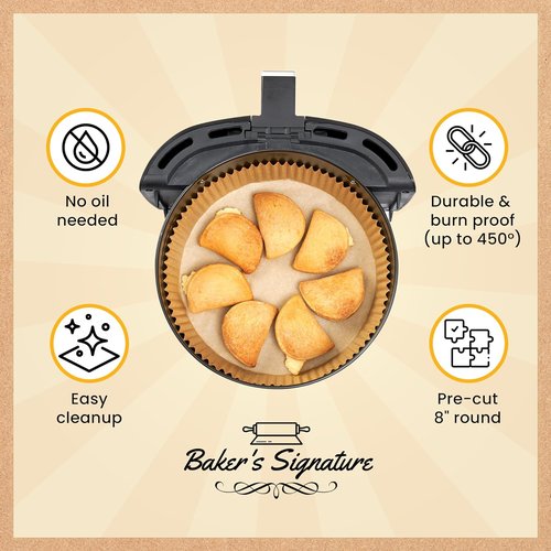 Baker's Signature 250 Pcs Air Fryer Liners - Non-Stick, Oil Proof, 8 Inch for 5-8 Qt Baskets