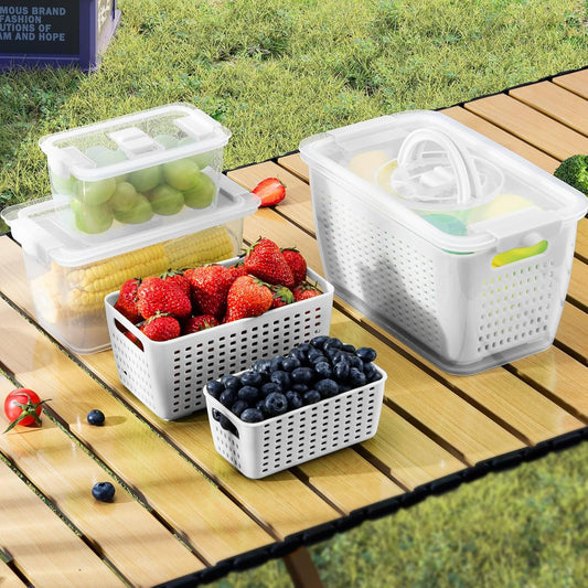 LUXEAR Produce Containers - 3 Set BPA-Free Fruit Savers with Removable Colander | Dishwasher & Microwave Safe
