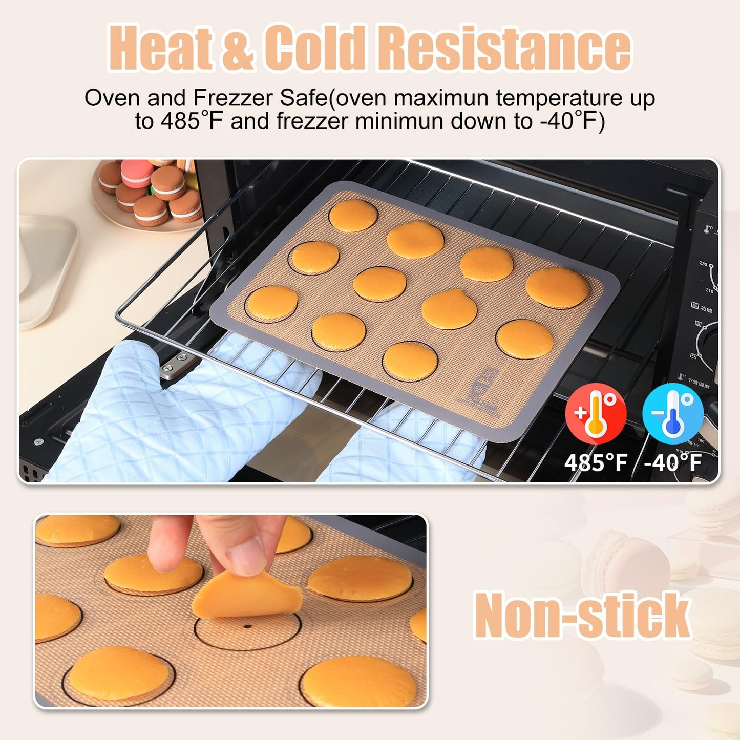 Silicone Baking Mat Macaron - Set of 3 (2 Half Sheet Liners and 1 Quarter Sheet), Non Stick Silicon Cookie Oven Liner For Macaroons, Bake Pans, Pizza, Toaster, Cake and Bread Making (Red,Blue,Gray)