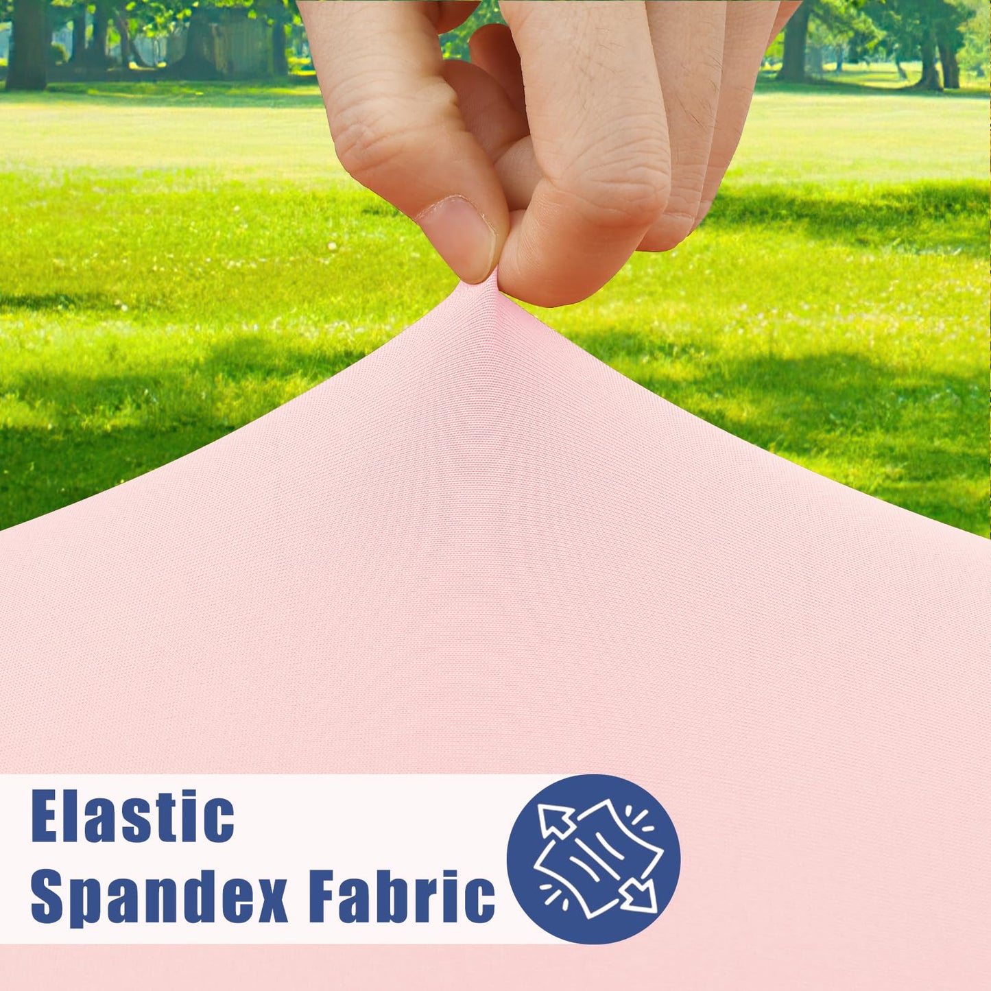 Moosfor Round Spandex Valentines Day Tablecloth, Elastic Fitted Waterproof Tablecloths for 36"-44" Tables, Stretch Washable Picnic Table Cover for Camping, Dining, Indoor and Outdoor, Pink