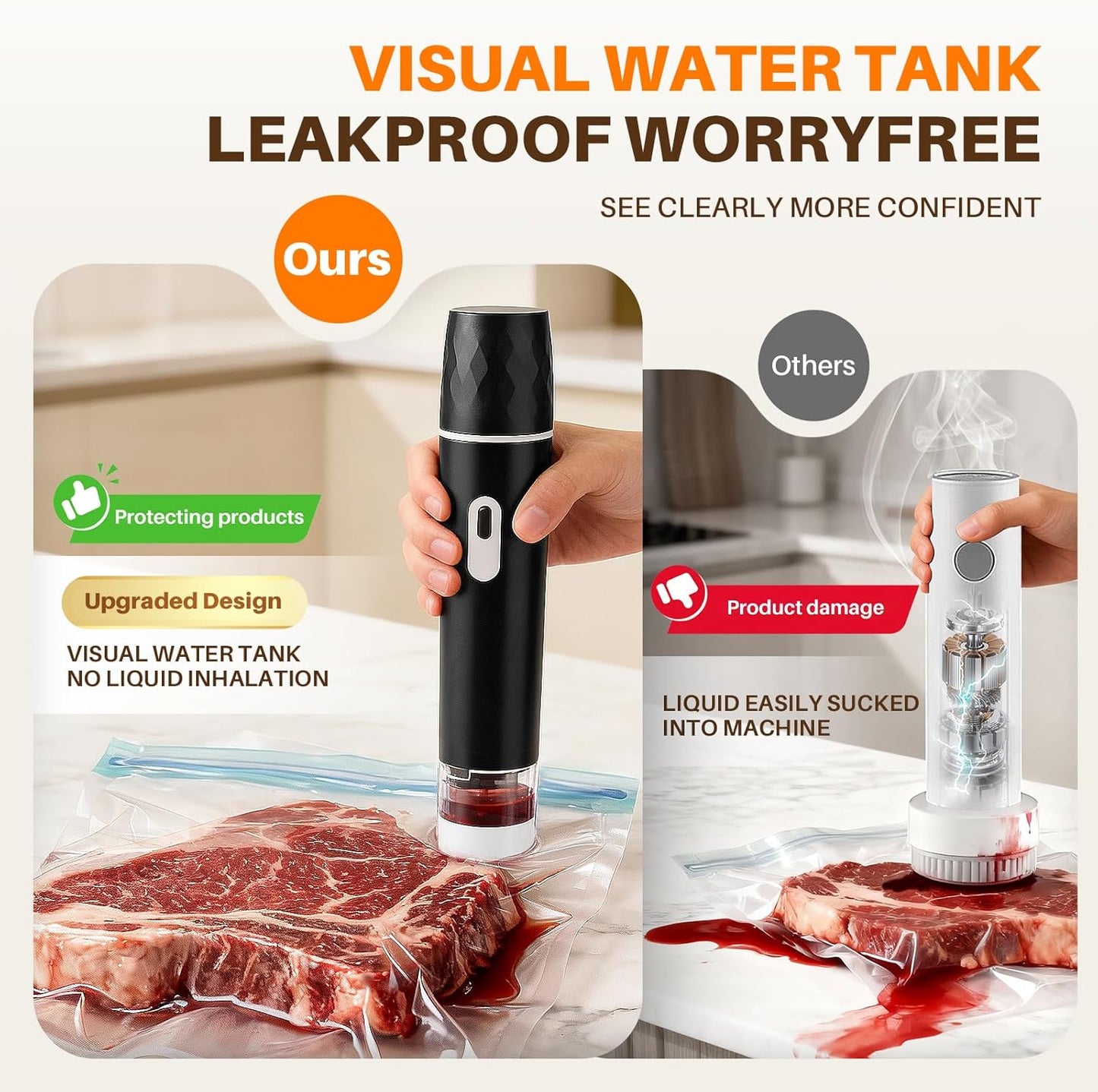Skiennix Compact Vacuum Sealer - Powerful Handheld Machine with Detachable Tank & BPA-Free Bags for Meal Prep & Travel