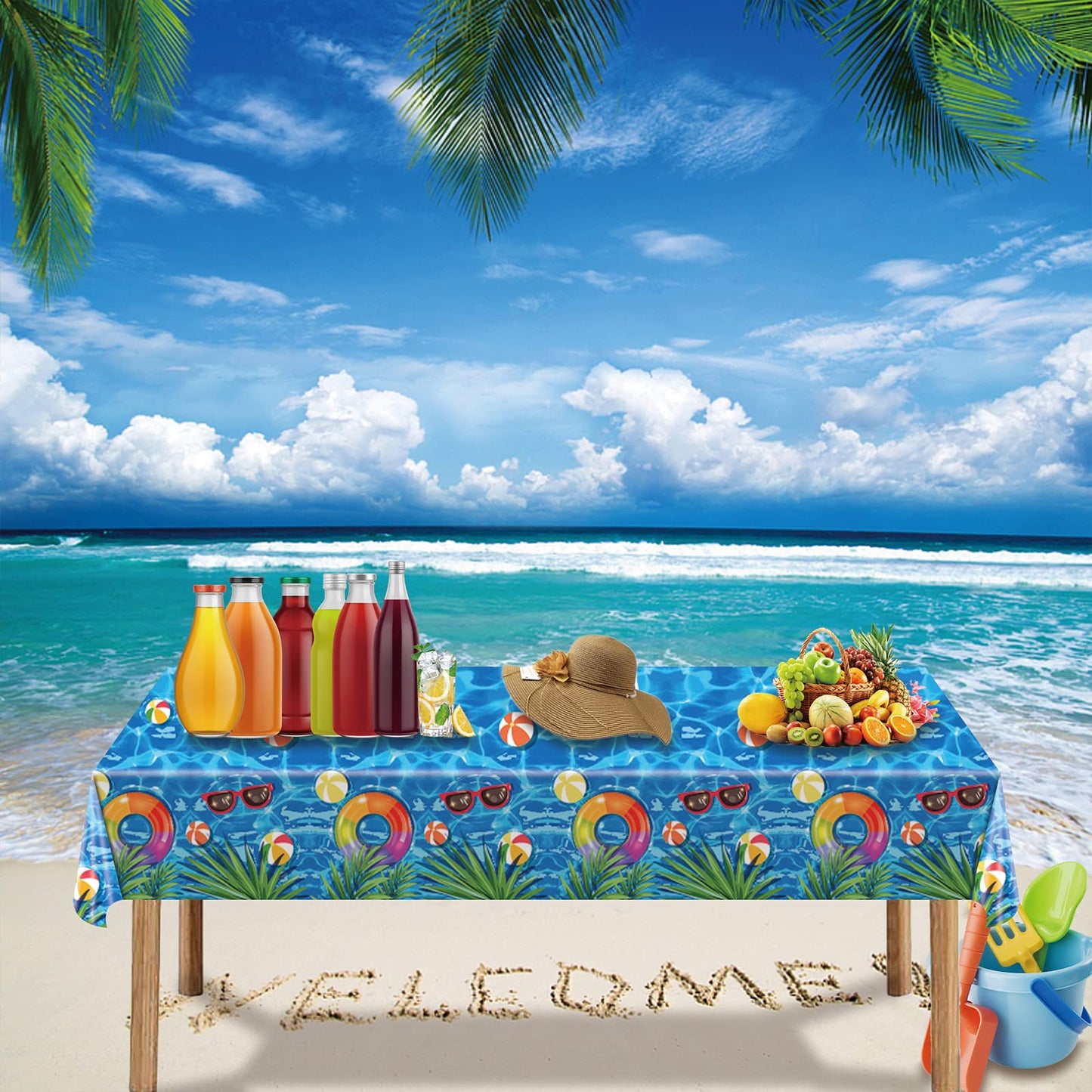 Kesfey 3 Packs Pool Party Tablecloths 51 x 87 Inch Waterproof Plastic Beach Tablecloth Water Print Hawaiian Party Table Cover with Sea Wave Backdrop for Swimming Pool Party Beach Birthday Decoration