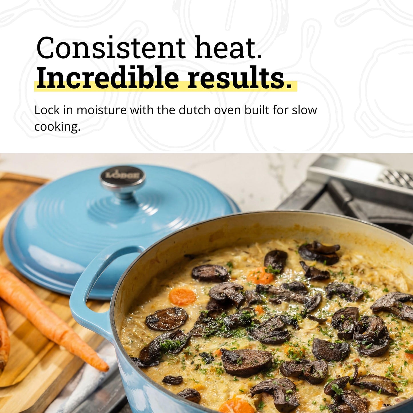 Lodge Essential Enamel Cast Iron Dutch Oven - Perfect for Bread Baking, Braising, Marinating & Slow Cooking - Features Moisture-Sealing Lid & Dual Handles - Kitchen Essentials - 6 Quarts - Cornflower Blue