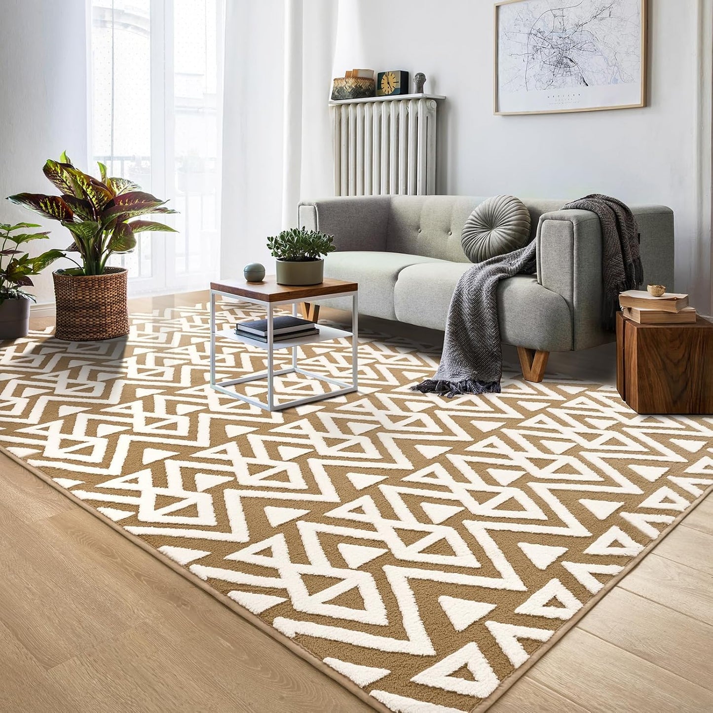 Shaggy Area Rugs Cozy Soft Memory Foam Carpets, 5x8 FT Fluffy Rug for Living Room Bedroom Kids Room Nursery Home Decor, Washable Rugs, Non-Slip Backing Beige White Boys Girls Kids Rug