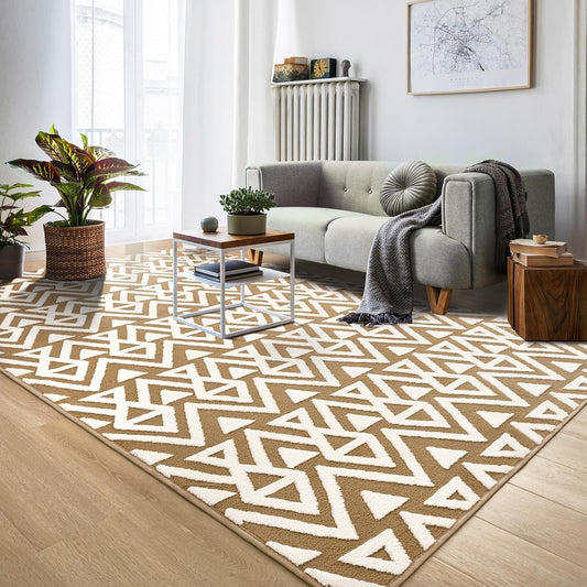 Shaggy Area Rugs Cozy Soft Memory Foam Carpets, 5x8 FT Fluffy Rug for Living Room Bedroom Kids Room Nursery Home Decor, Washable Rugs, Non-Slip Backing Beige White Boys Girls Kids Rug