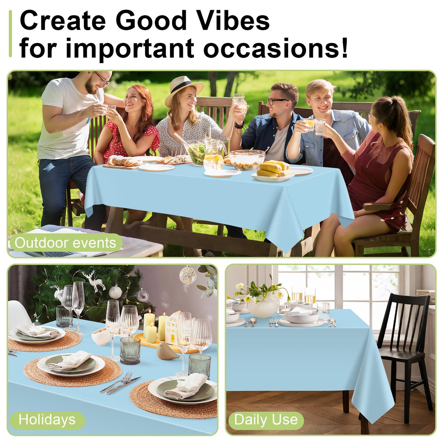 QIKSION Light Blue Plastic Table Cloth Disposable 12 Pack, 54 x 108 Inch Tablecloths for Baby Shower Birthday Party, Easter Decorations, Rectangle Table Cover
