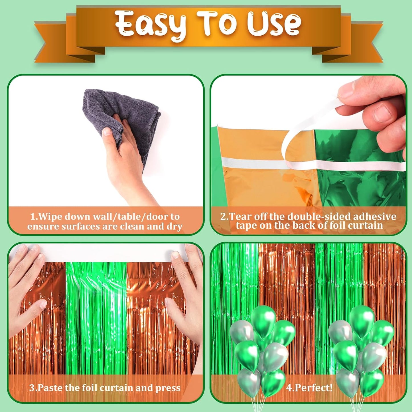 Voircoloria Foil Fringe Backdrop Curtains - 3 Pack of 3.3 x 8.2 ft Green & Brown Tinsel Streamers for Parties