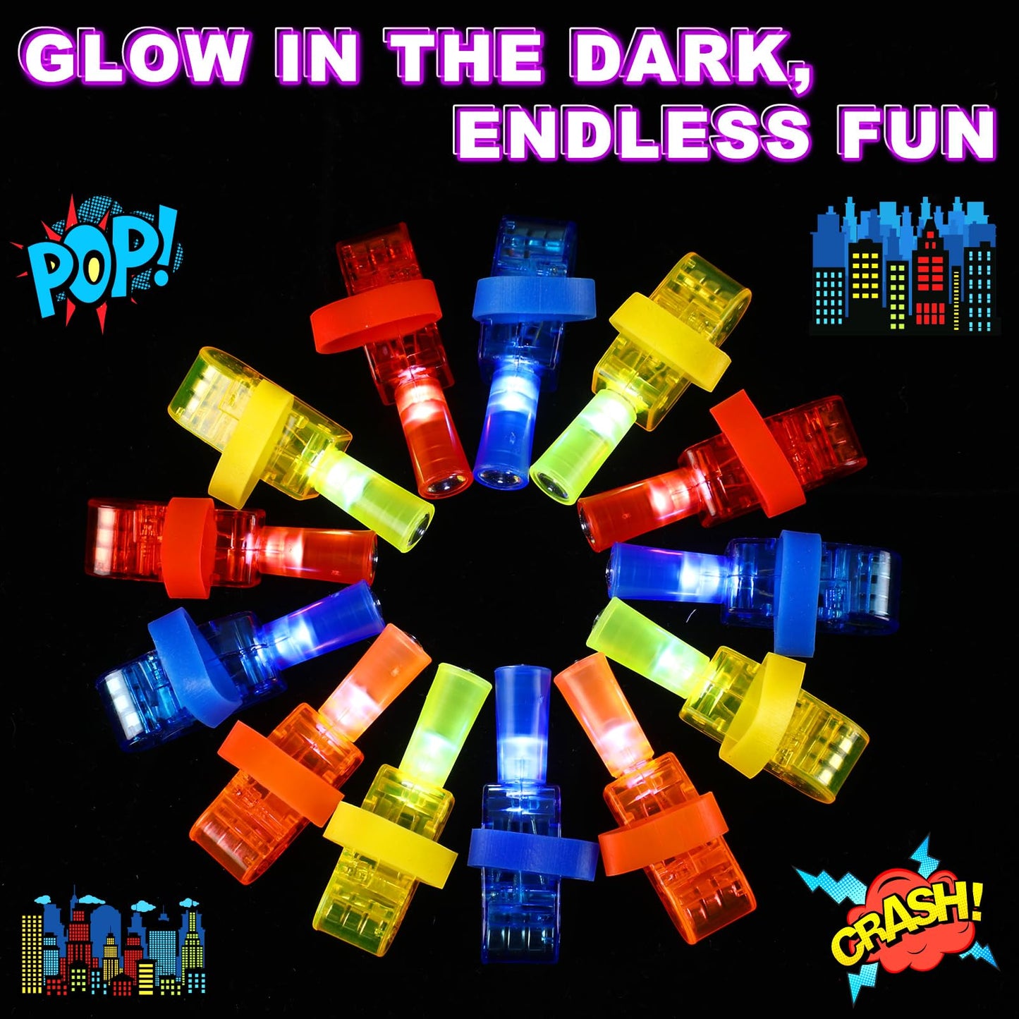 SiliFine 36 Pcs Hero Theme Party Favor Hero LED Finger Lights Favor Glow in the Dark Finger Light Bulk for Birthday Goodies Bag Stuffer Reward Prizes Valentine Gifts Valentine Party Supplies Classroom