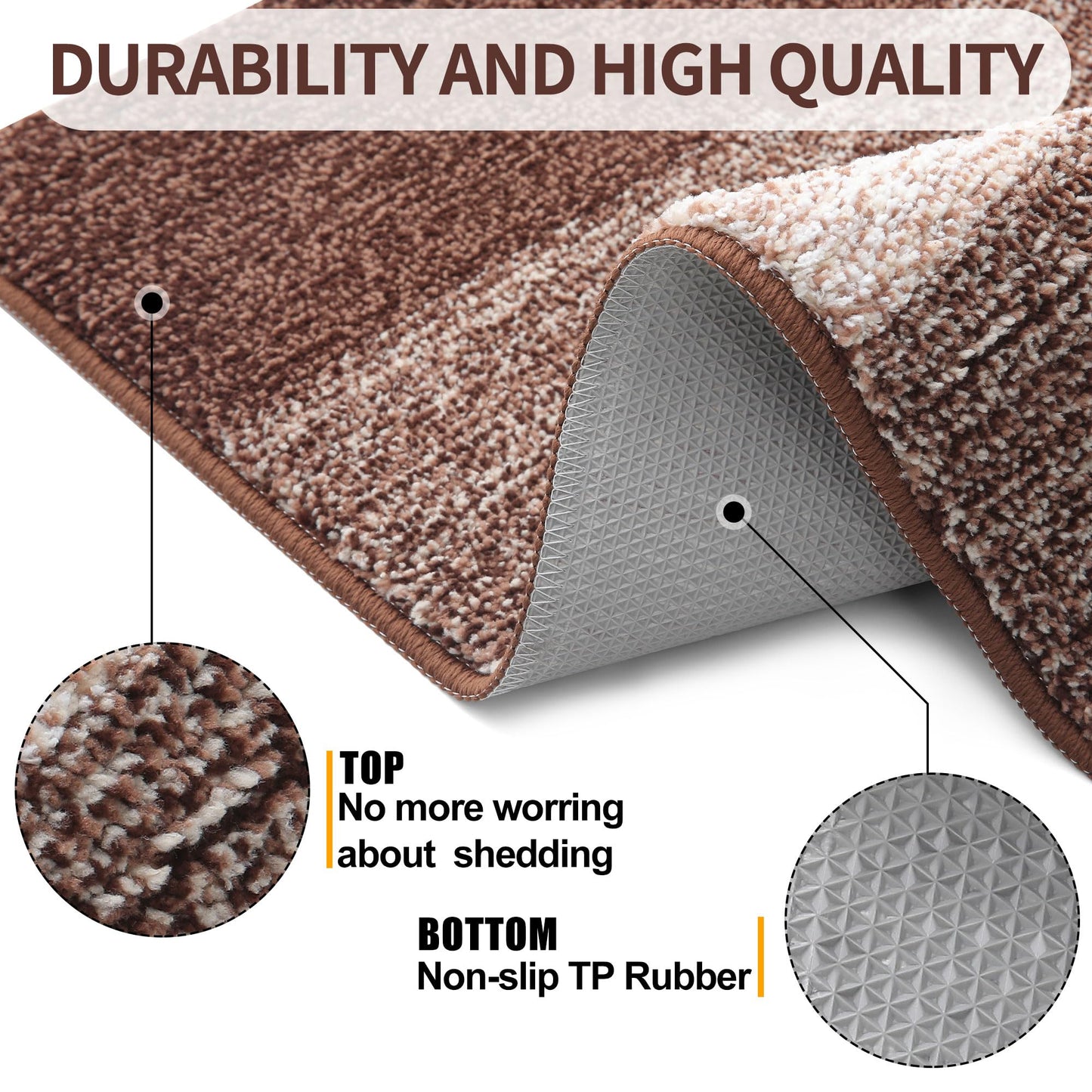 Kitinjoy Indoor Outdoor Door Mat, 59x36 Non-Slip Absorbent Dirt Trapper, Low-Profile Washable Inside Entrance Front Floor Mat, Sturdy Soft Entry Doormats for Entryway, Brown