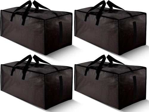 HOMESURE Large Water-Resistant Moving Bags - 4 Pack Heavy-Duty Storage Totes with Zippers & Handles | Black