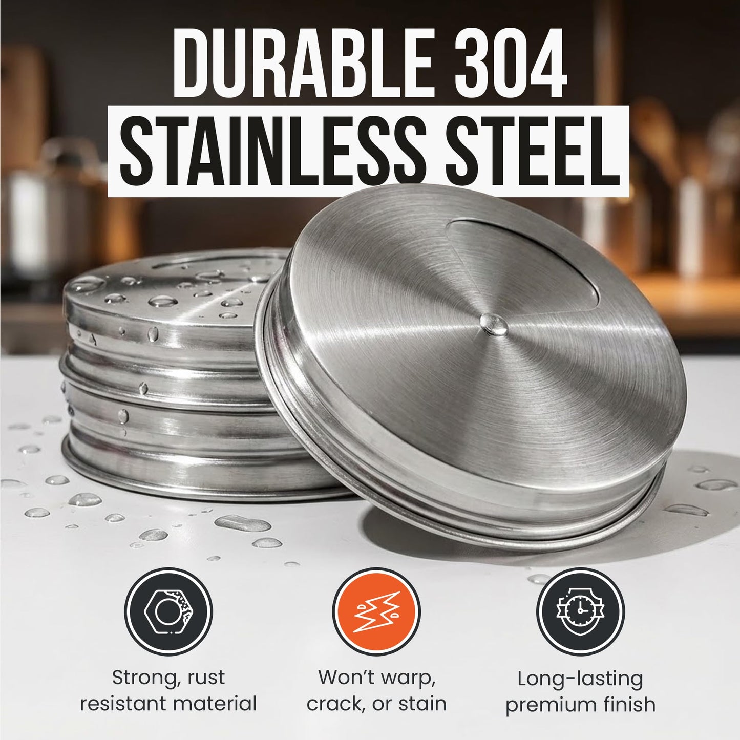 Stainless Steel Adjustable Spice Lid for Mason Jar (Regular Mouth, 4 Pack)
