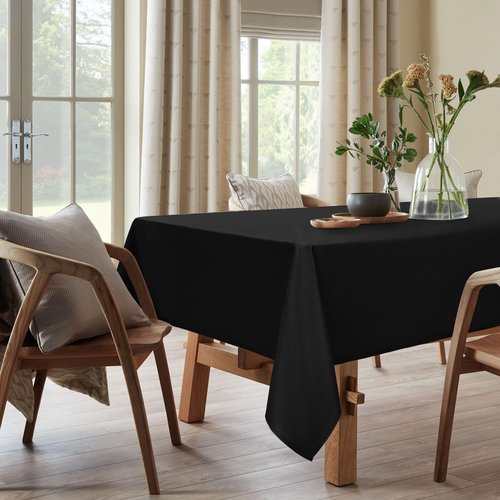 DWCN Rectangle Tablecloth - 60 x 84 Inch - Waterproof Stain and Wrinkle Resistant Washable Table Cloth, Decorative Fabric Table Cover for Kitchen Dining Room Party and Outdoor Use, Black