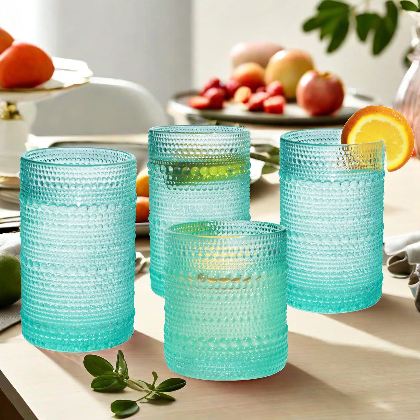 Lumkit Vintage Hobnail Driinking Glasses Set, Glassware Drinking Set of 8, 12 oz Highball Glasses & 10 oz Cocktail Glasses, Tumbler Glasses for Cocktails, Whiskey, Juice, Milk