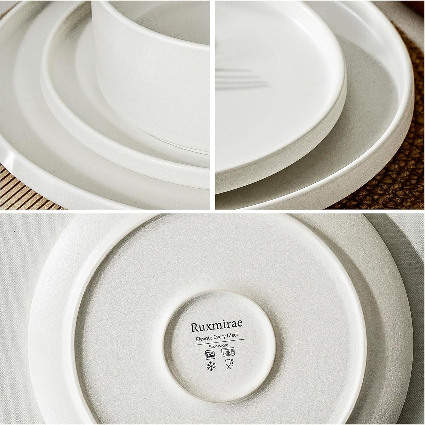 Skiennix 8-Inch Matte White Stoneware Plates - Set of 4, Microwave & Dishwasher Safe for Salads & Desserts