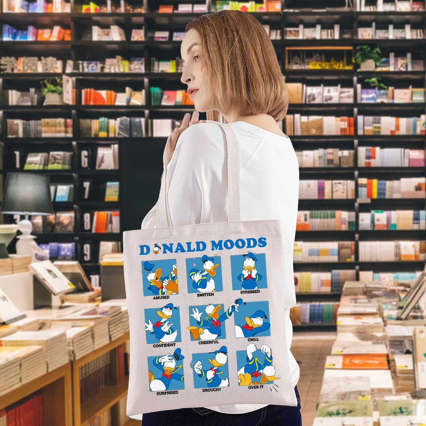 WZMPA Funny Donald Tote Bag Duck Lover Gift Donald Moods Reusable Grocery Bag Donald Merchandise (Duck Moods -T)