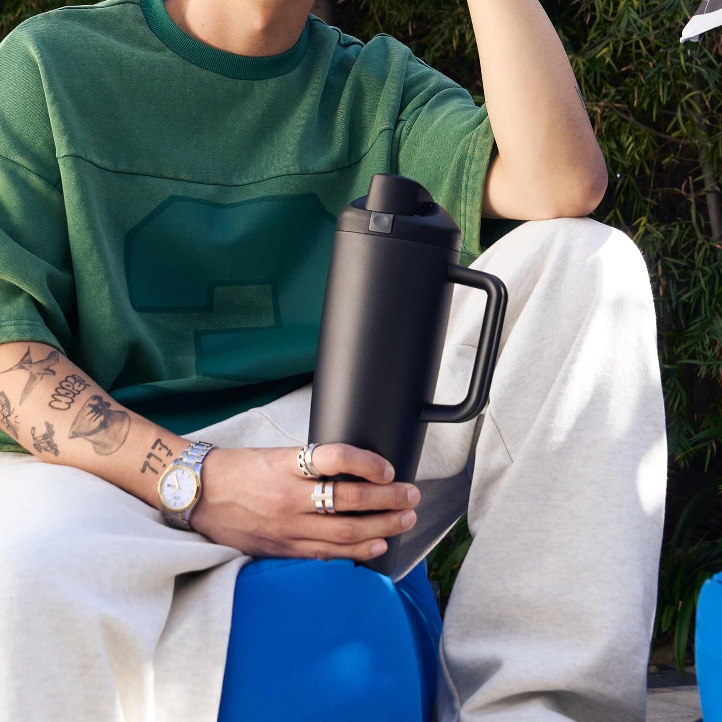Owala FreeSip Tumbler - Insulated Stainless Steel Water Bottle with Built-in Straw & Handle | 40oz, Denim, BPA Free