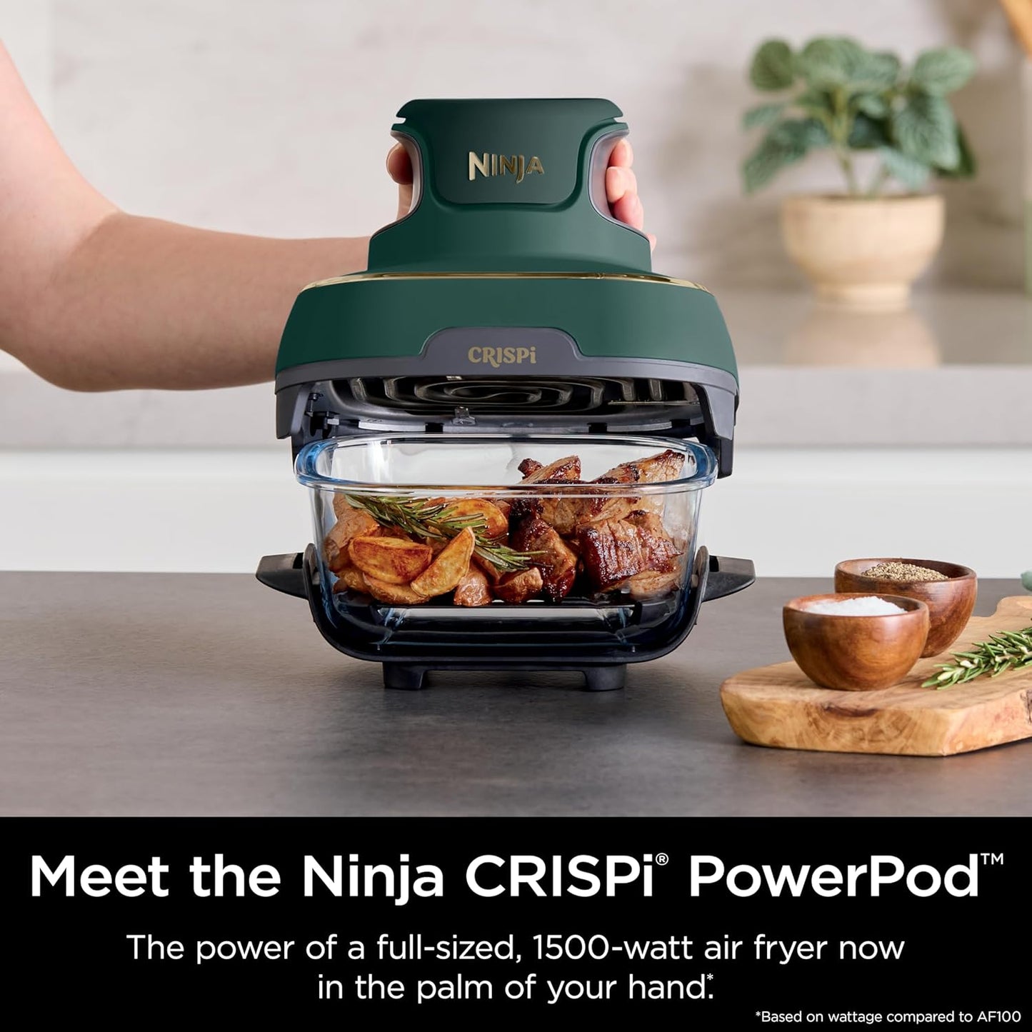 Ninja Crispi 5-in-1 Glass Air Fryer - 450°F, Nontoxic, 4QT & 6-Cup Containers | Dishwasher Safe, Max Crisp, Bake & More | Brit. Racing Green