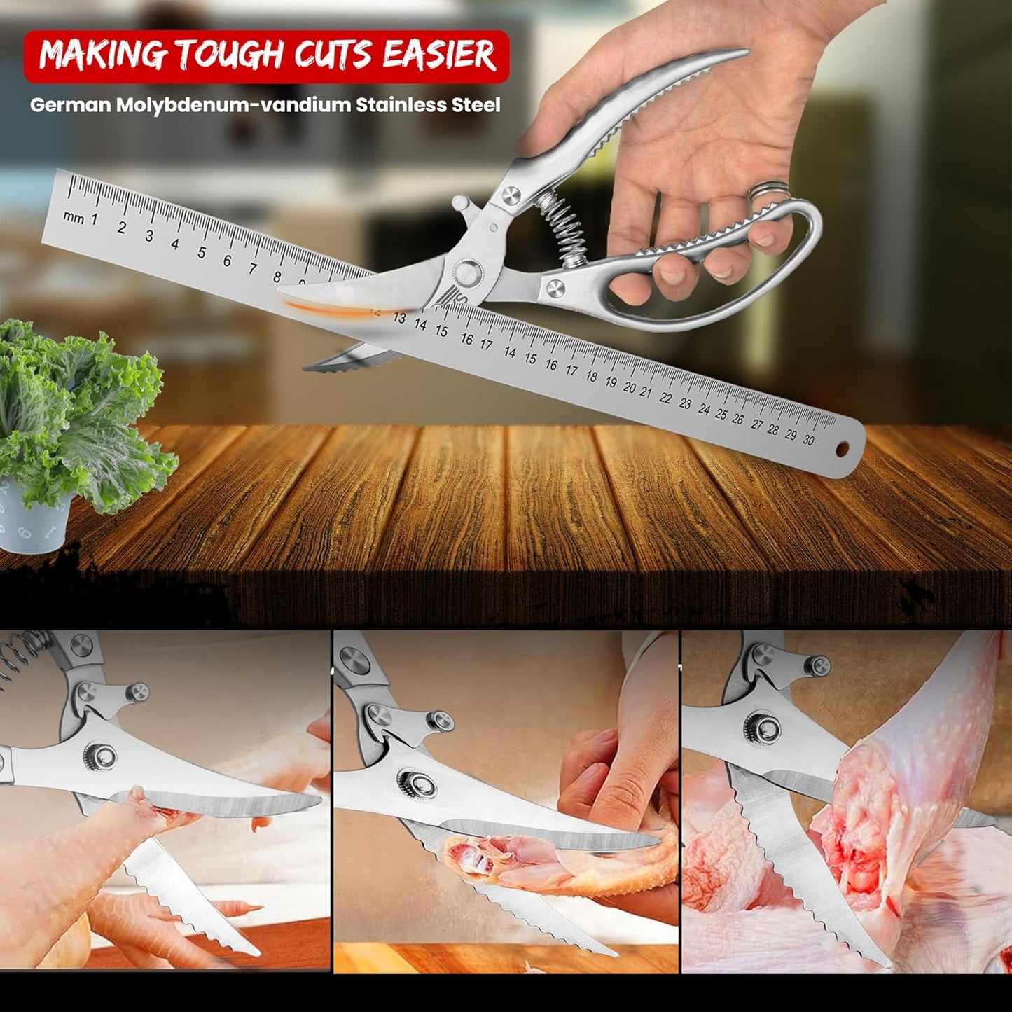 Regine Switzerland Heavy Duty Poultry Shears - Non-Slip Kitchen Shears for Chicken, Turkey & Fish | Dishwasher Safe with Safety Lock