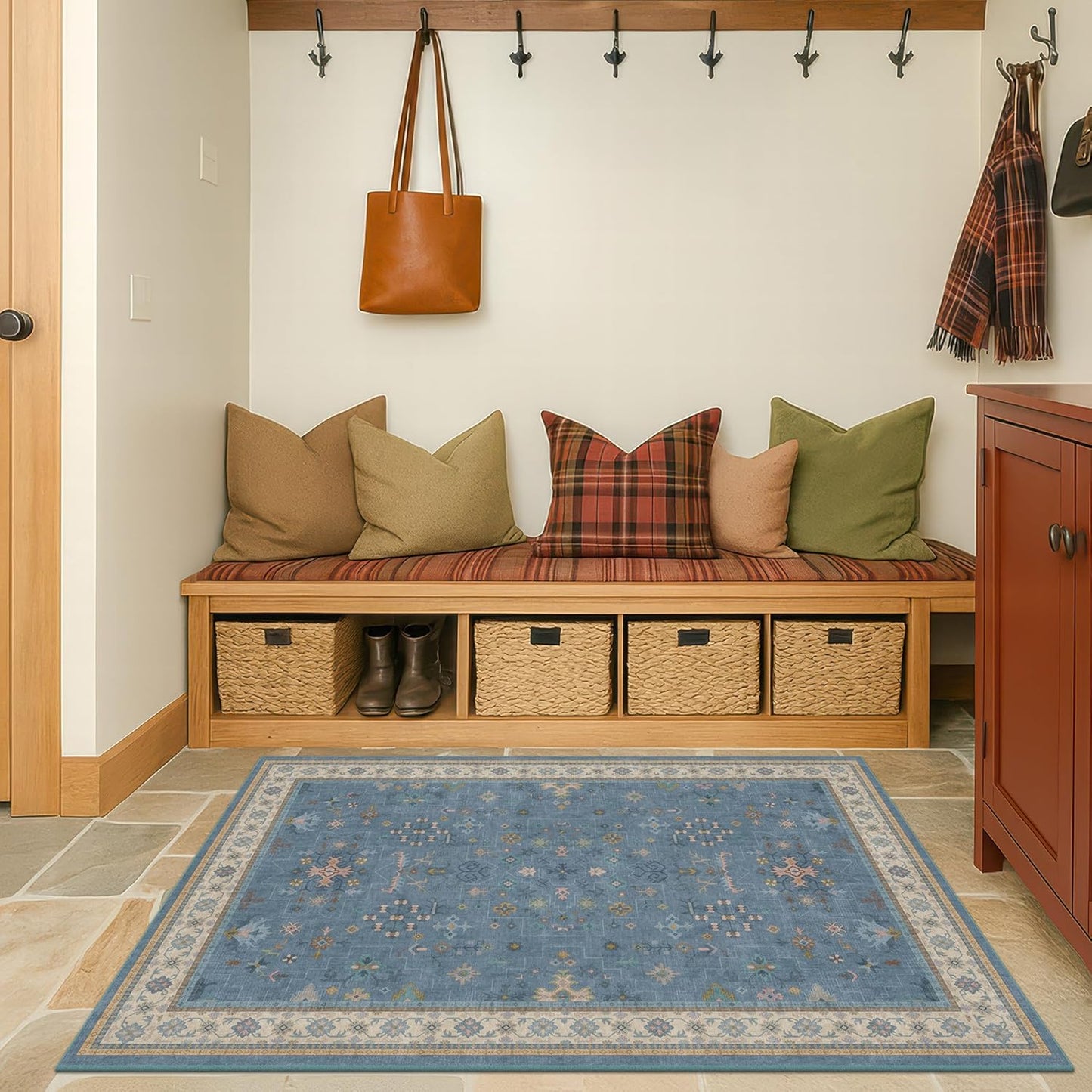 Washable 3x6 Throw Rug by [Brand Name] - Blue Indoor Rug for Kitchen, Entryway, Bedroom | Non-Slip, Low Pile, Fade Resistant