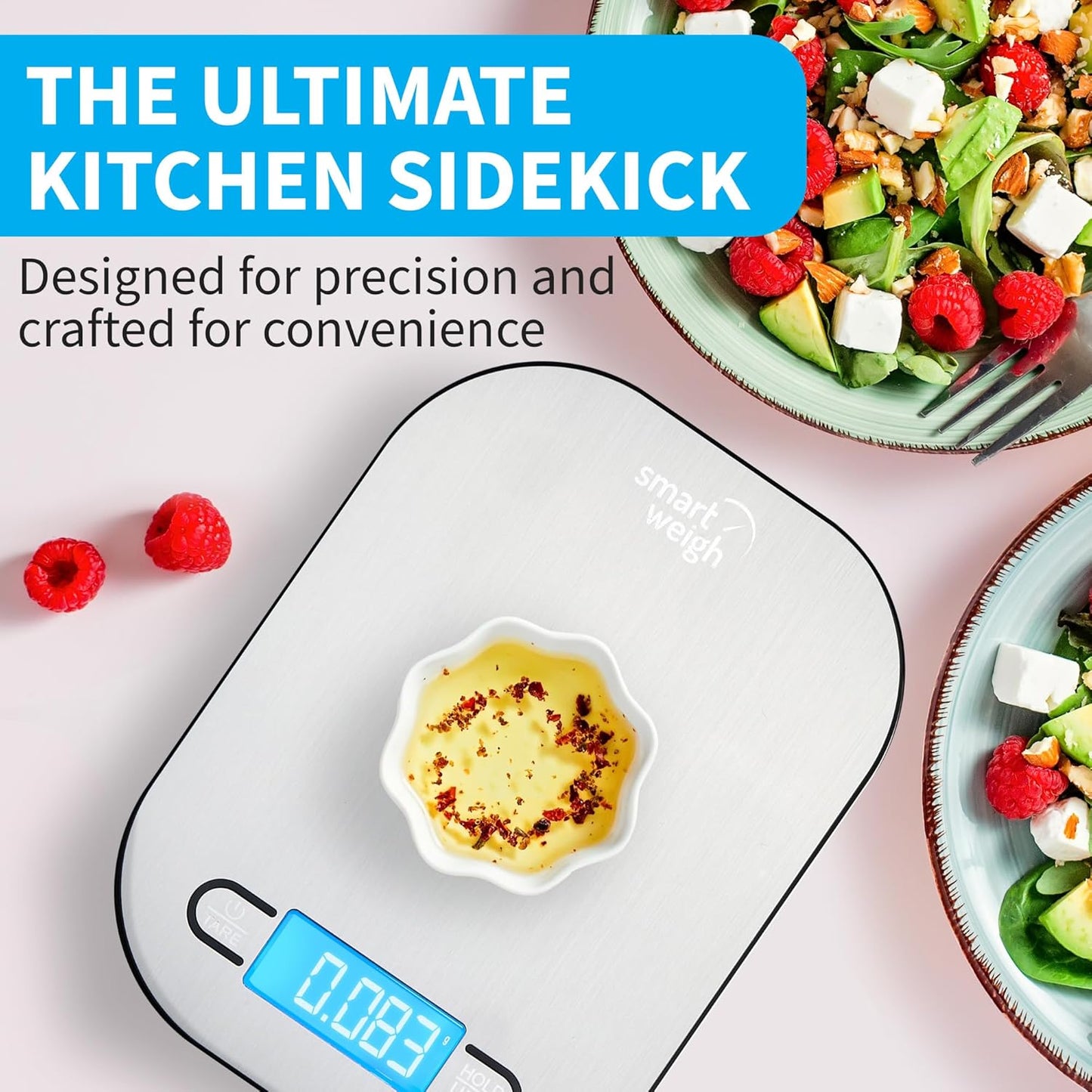 Smart Weigh Stainless Steel Digital Kitchen Scale - Accurate Cooking & Baking Measurements in Grams and Ounces
