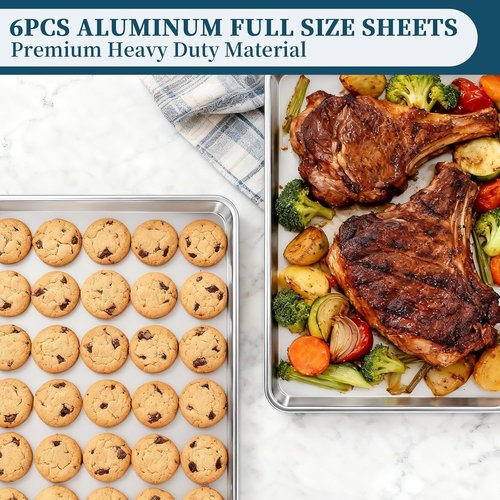 Bastwe Baking Sheet Pan - Full Size Commercial Quality Aluminum Cookie Tray | 26 x 18 Inch, 6 Pack