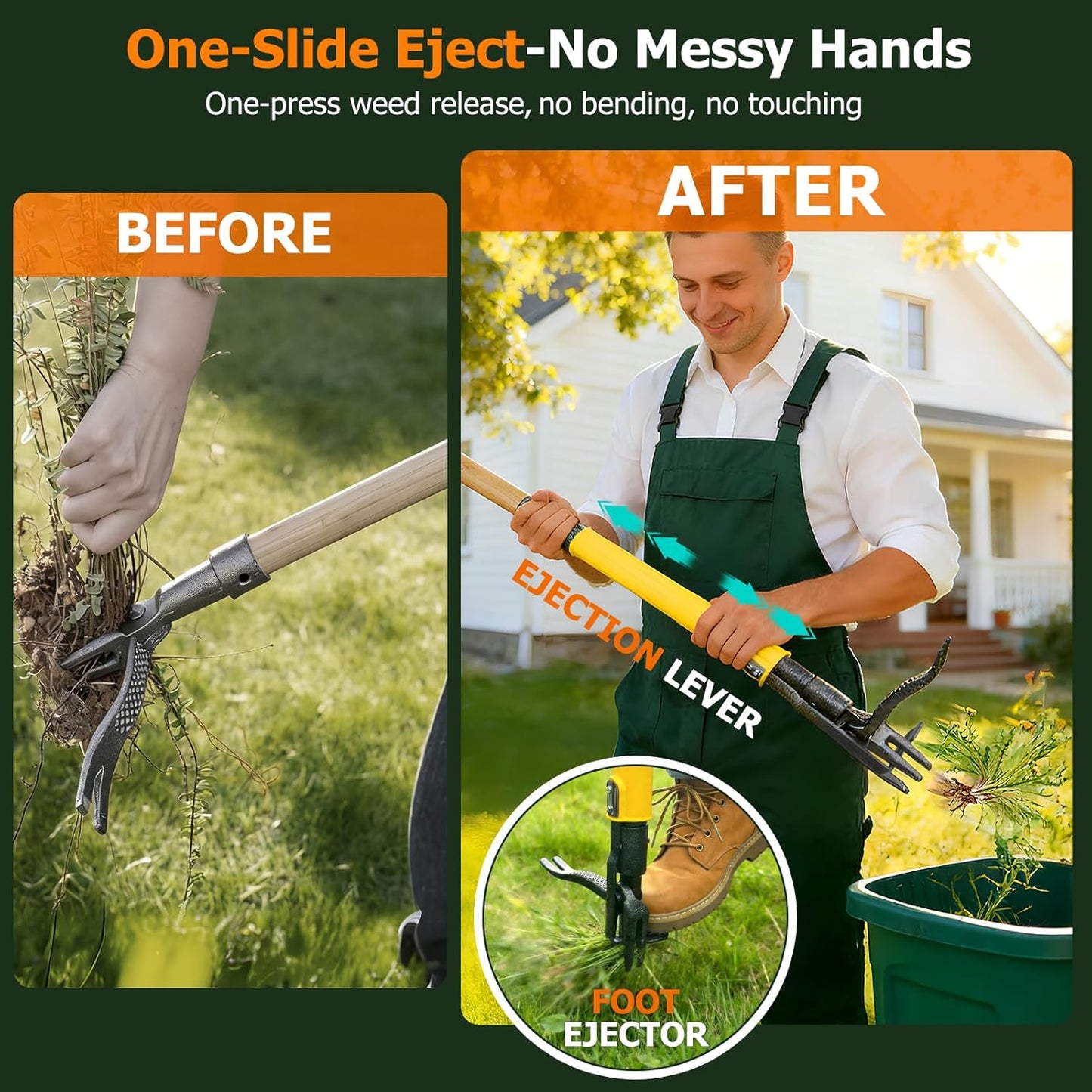 Regine Switzerland Weed Puller Tool - Heavy Duty Stand-Up Weeder with Slide-Release Ejection | Long Handle for Easy Lawn & Garden Use