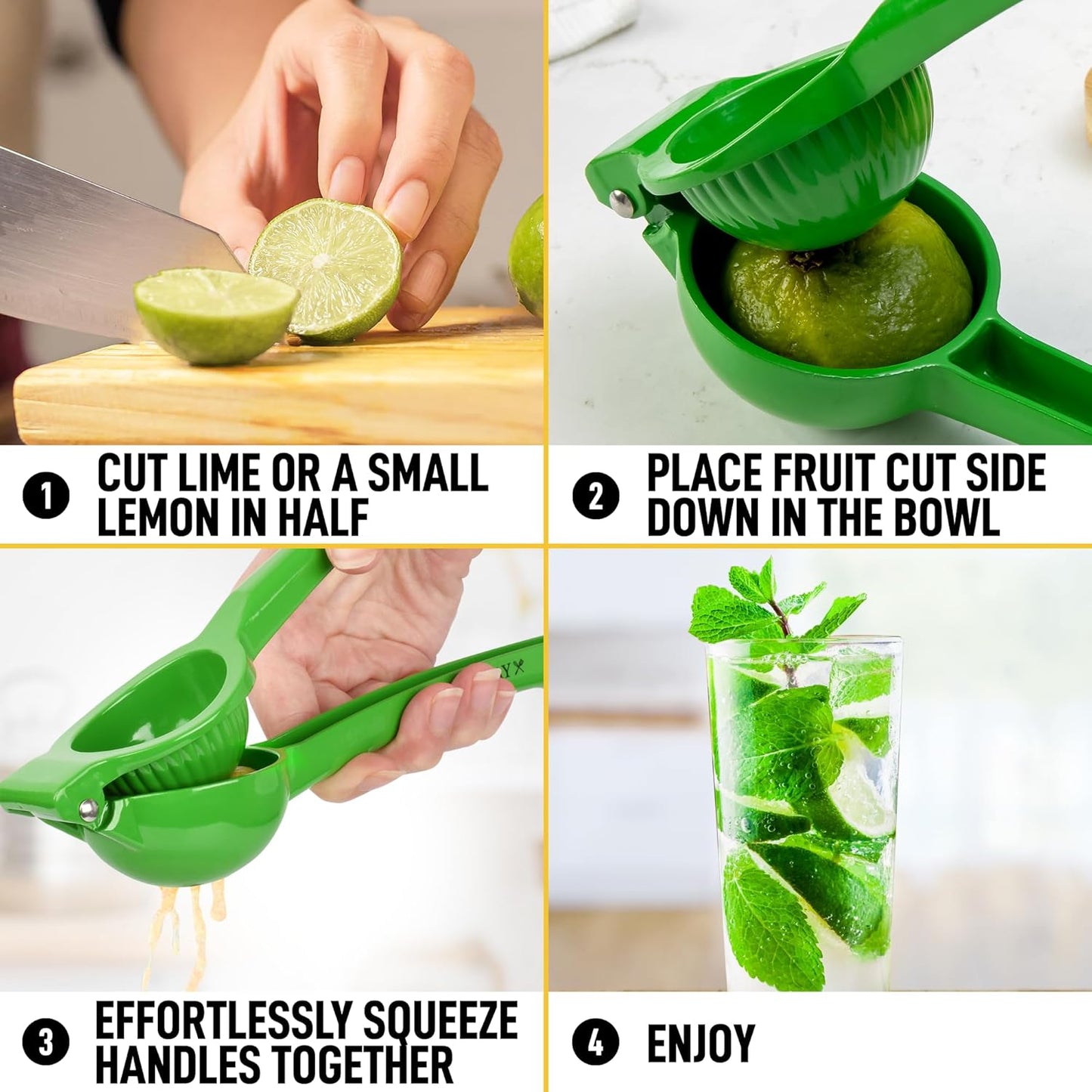 Zulay Metal Lime Squeezer - Heavy-Duty Citrus Juicer for Maximum Juice Extraction - Ergonomic Green Manual Press