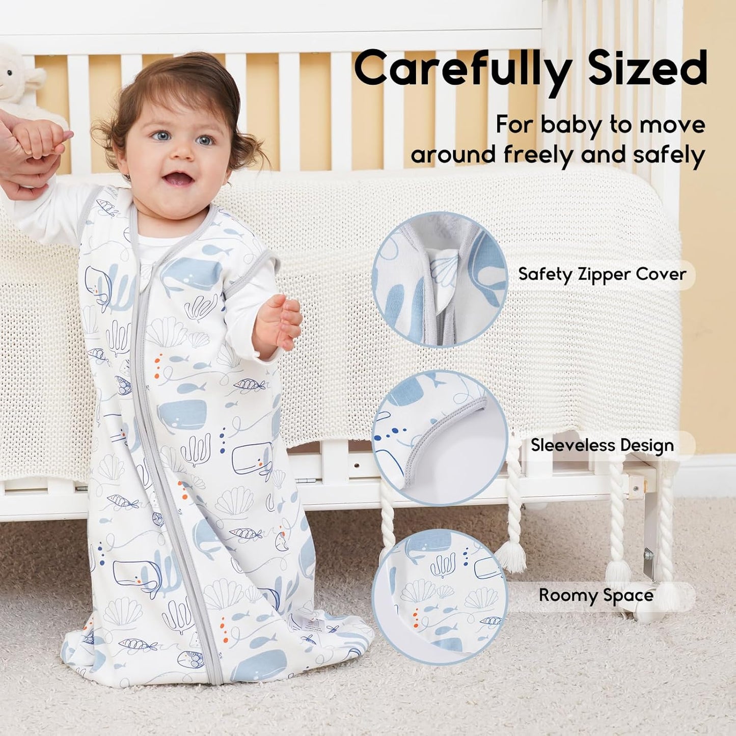 Yoofoss Baby Sleep Sack - 0-6 Months 0.5 Tog Wearable Blanket | 3-Pack Organic Cotton, Lightweight Design
