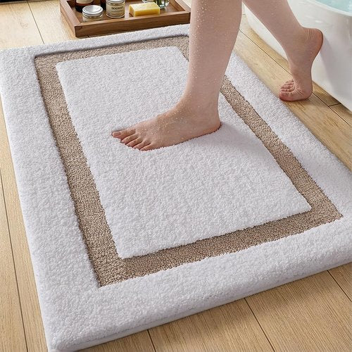 Color&Geometry White Bathroom Rugs - Extra Soft Microfiber, Non-Slip, Washable | 36x24 Inches