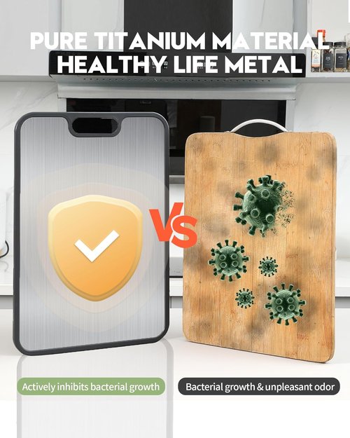 **Titanium Cutting Board - Non-Toxic, Double-Sided Food Grade Pure Titanium & Wheat Straw | Large 16”×11”**