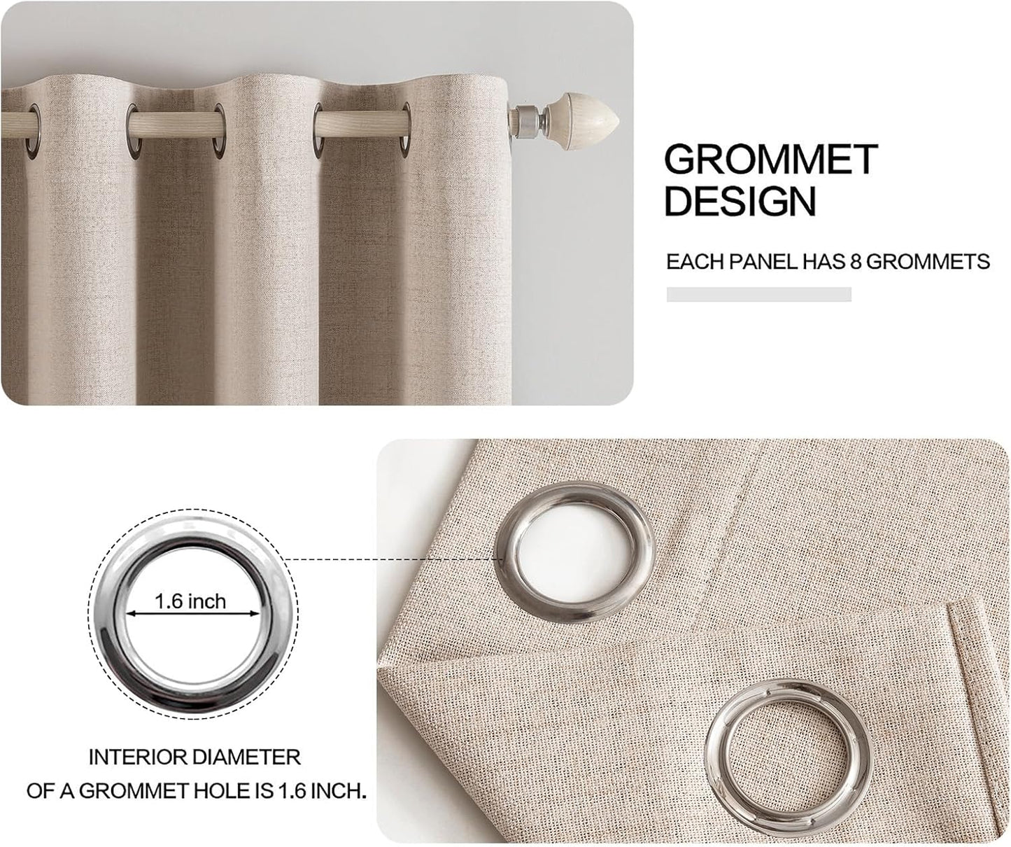 MIULEE Blackout Linen Textured Curtains - Thermal Insulated Natural Beige Drapes | 62 x 90 Inch (2 Panels)