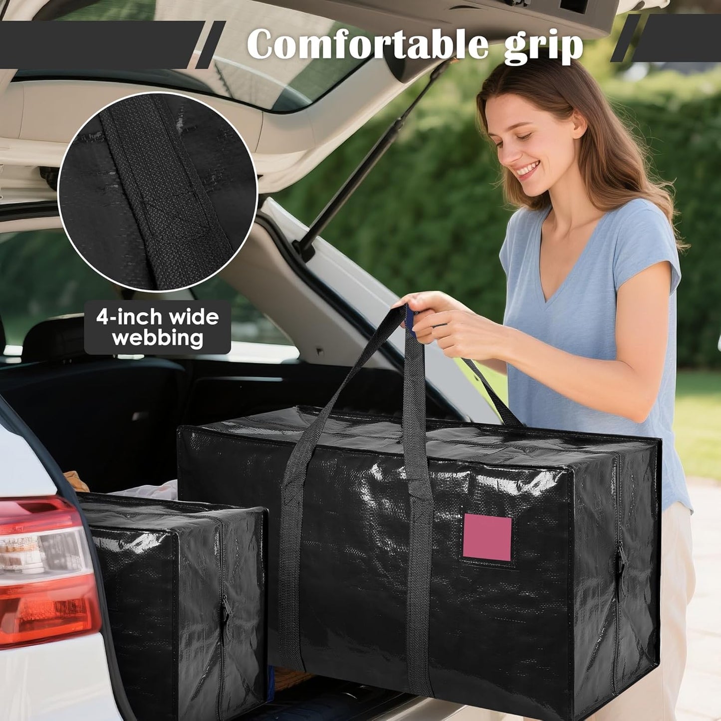 Skiennix 6 Pack Moving Bags - Extra Large 93L Heavy Duty Waterproof Storage Totes | Black for Home Organization & College Dorms