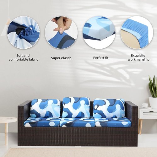 BIETYONE Patio Cushion Covers - 8Pcs Stretch Slipcovers for Outdoor Couch | Washable, Pattern 2