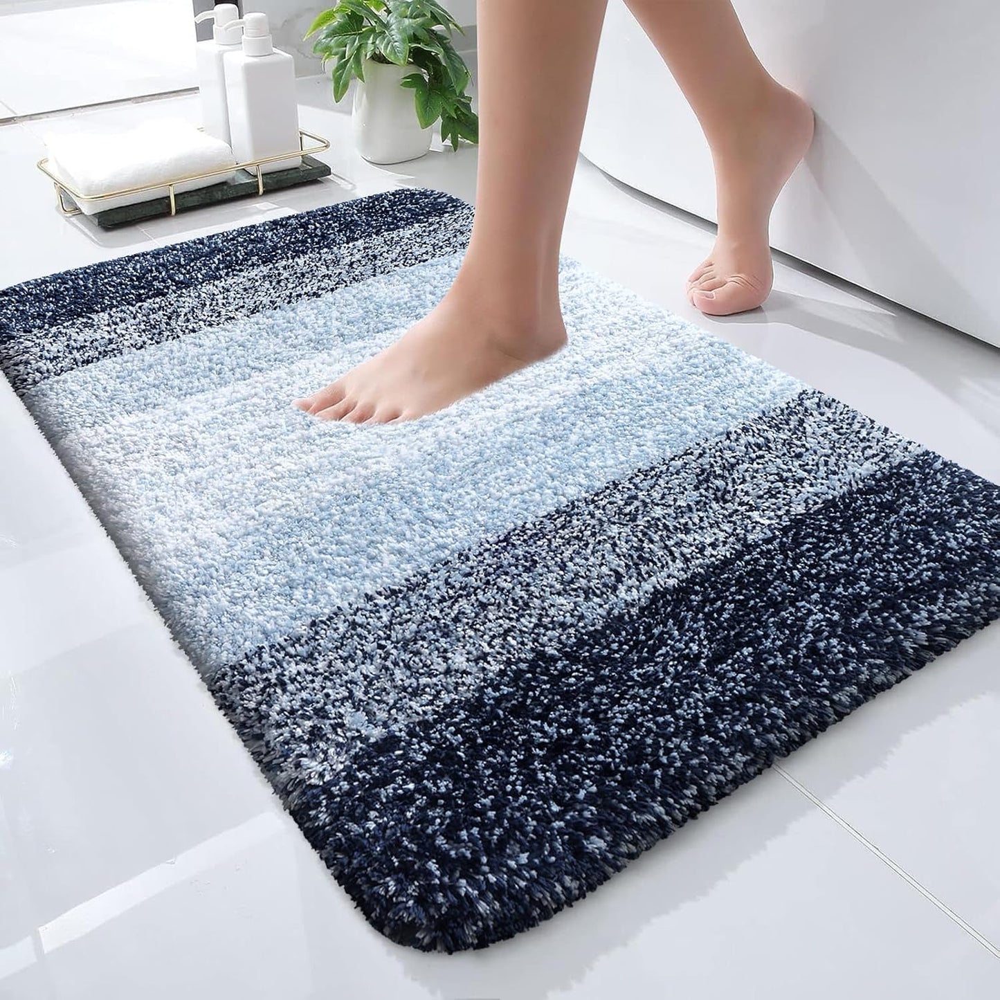 OLANLY Bathroom Rugs - Extra Soft Microfiber Mat | Quick Dry, Machine Washable, 24x16, Navy Blue