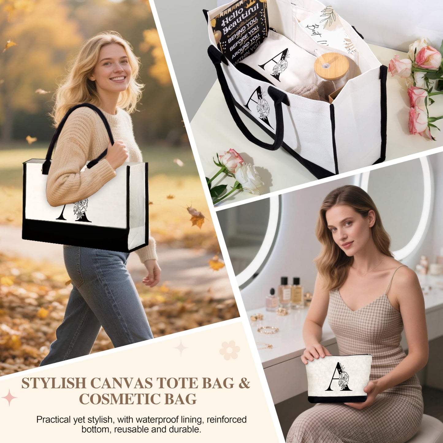 Lepiche Birthday Gifts for Women, Monogrammed Initial Gift for Teacher Wife Mom, Tote Bag