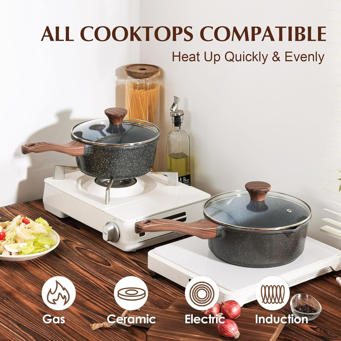 SENSARTE Nonstick Saucepan - 2.5 Quart Medium Pot with Swiss Granite Coating & Stay-Cool Handle