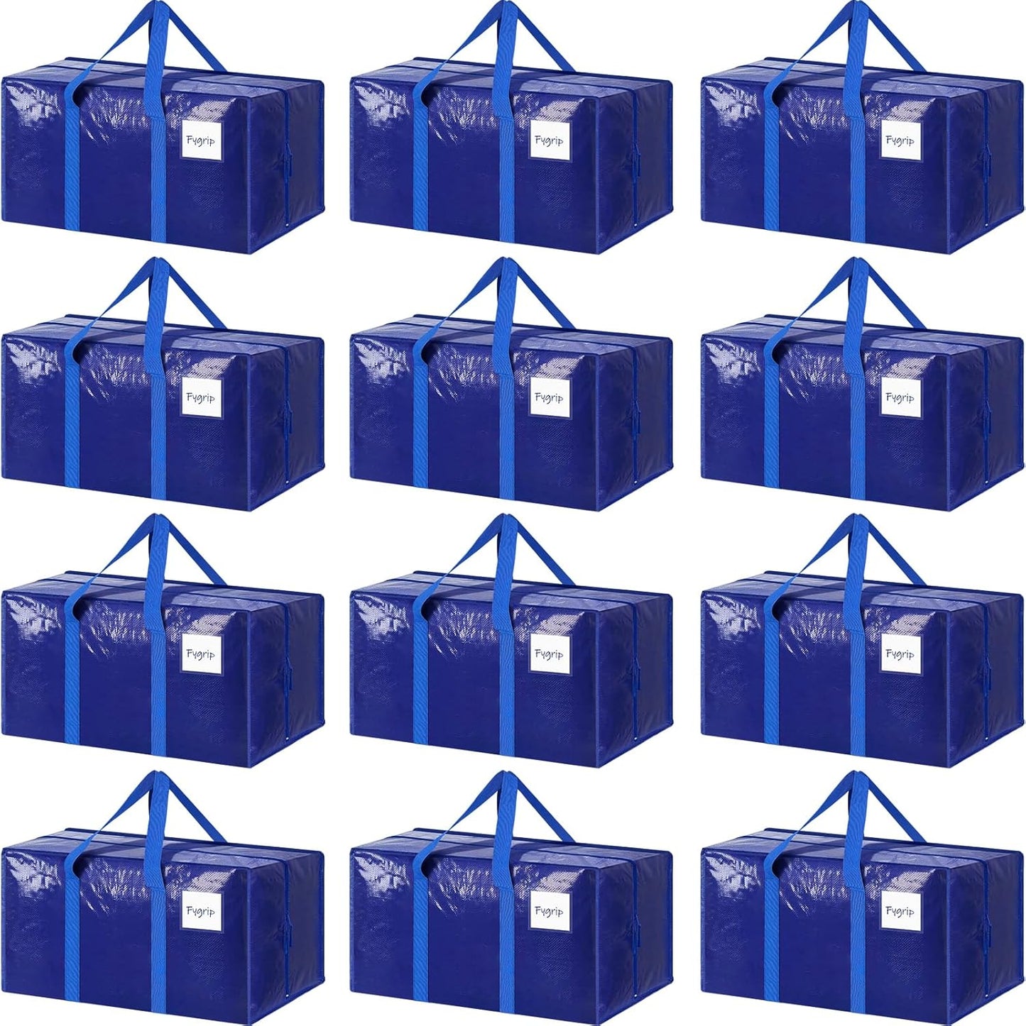 Skiennix Extra Heavy Duty Large Moving Bags - Strong Zipper & Comfortable Handles | 12 Pack, Blue