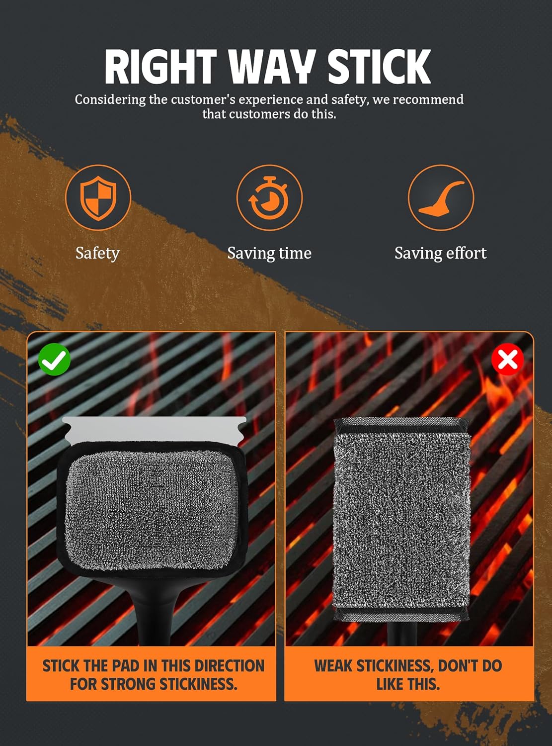 MEKER Grill Brush Replacement Pads - Ultra Safe Cleaning | 4-Pack Grill Cleaner Pads