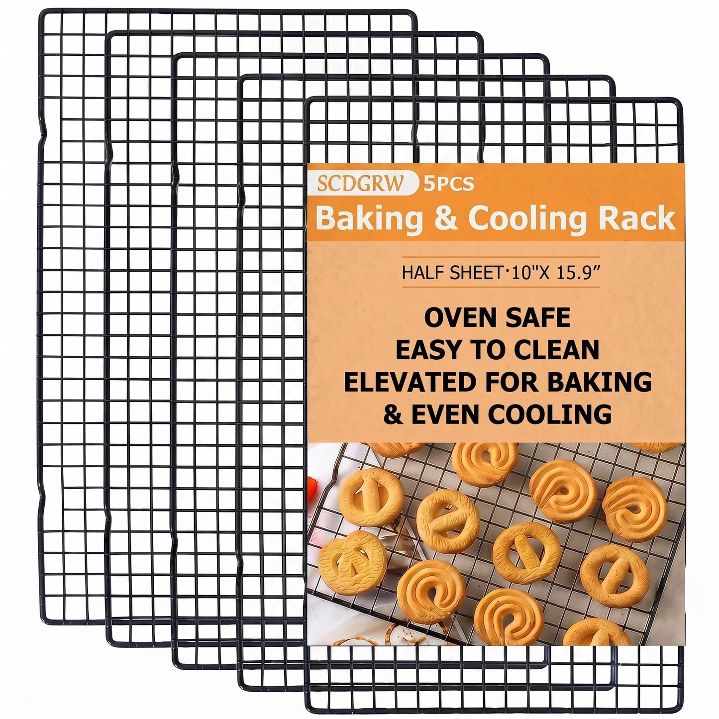 SCDGRW 5PCS Cooling Racks for Cooking and Baking 10" x 16" Wire Rack Baking Rack, Cookie Rack, Heavy Duty Metal Wire Rack for Grilling, Roasting, Cooking, Drying,Oven Safe Dishwasher Safe