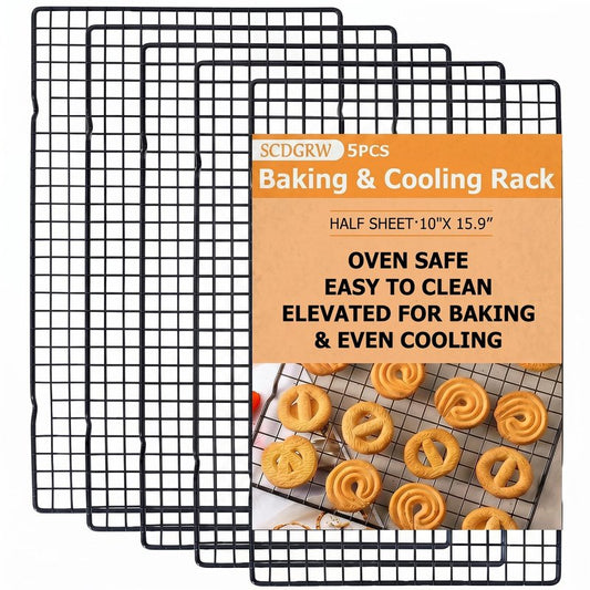 SCDGRW 5PCS Cooling Racks for Cooking and Baking 10" x 16" Wire Rack Baking Rack, Cookie Rack, Heavy Duty Metal Wire Rack for Grilling, Roasting, Cooking, Drying,Oven Safe Dishwasher Safe