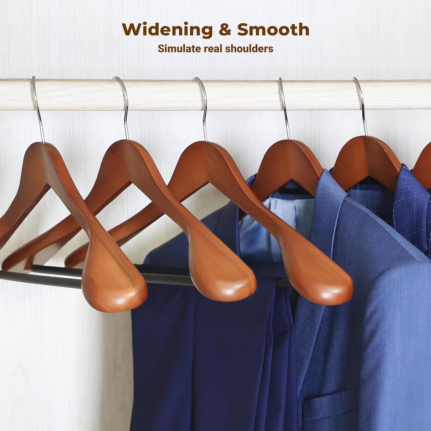 MEQUTION Wooden Coat Hangers - Extra Wide Shoulder Design for Heavy Coats & Suits | 8-Pack in Walnut Finish