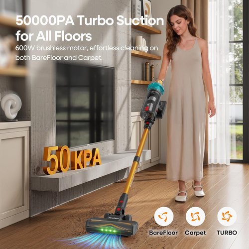 ElecKeys Cordless Vacuum Cleaner - 600W, 50KPA Suction Power, 70 Mins Runtime | Lightweight & Anti-Tangle Design for Home & Car