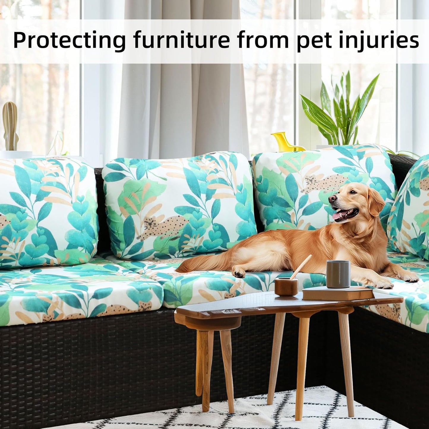 BIETYONE 8-Piece Stretch Patio Cushion Covers - Washable Outdoor Sofa Slipcovers in Leopard Print