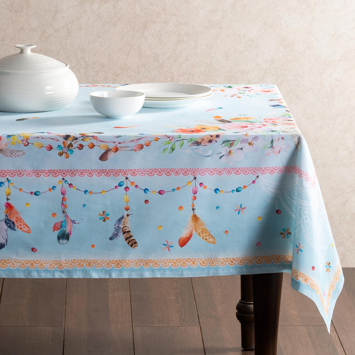 Maison d' Hermine Table Cloth Square Table 100% Cotton 60 x 60 Inches Tablecloth Reusable Decorative for Dining Kitchen Room Farmhouse Home Gifts for Mothers Day Spring Summer - Ibiza - Blue