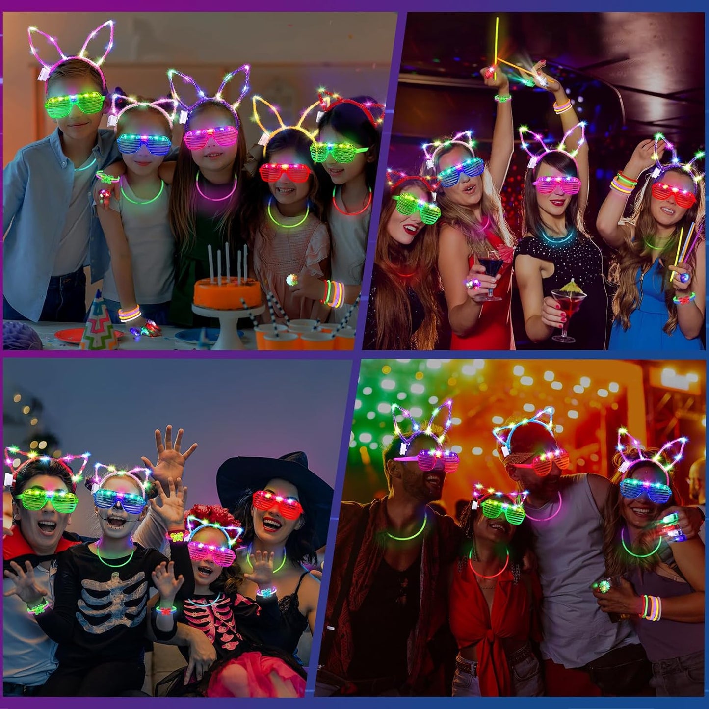 Skiennix 150PCS Glow in the Dark Party Supplies - Light Up Glasses, Headbands & Rings | Neon Party Pack