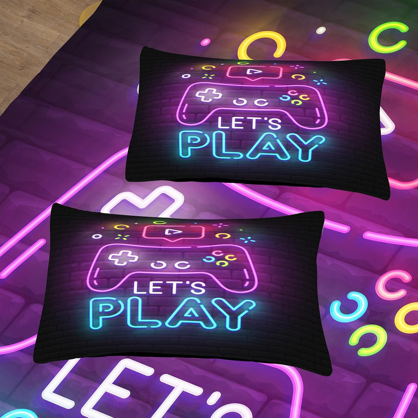 NINENINE Gaming Bedding Sets Queen Size Comforter Sets for Boys, Gaming Bedding Sets for Boys,Geometric Lightweight Gaming Contoller Bed Set with 1 Comforter 2 Pillowcases